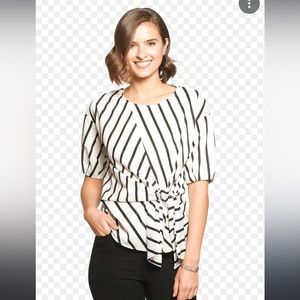 Zara Linen Blend Tie Waist Striped Shirt